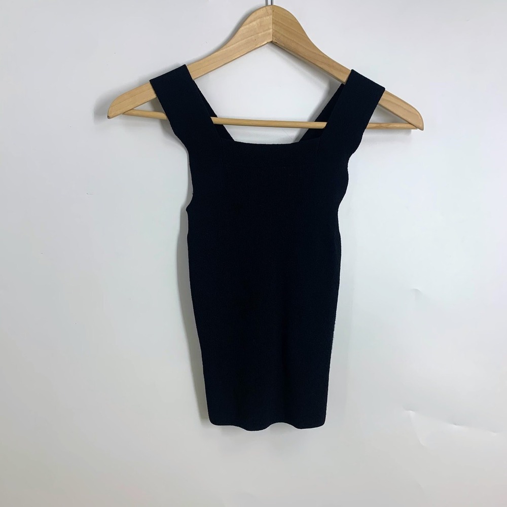Madewell Black Ribbed Knit Square‎ Neck Tank Top Criss Cross Back Size XS